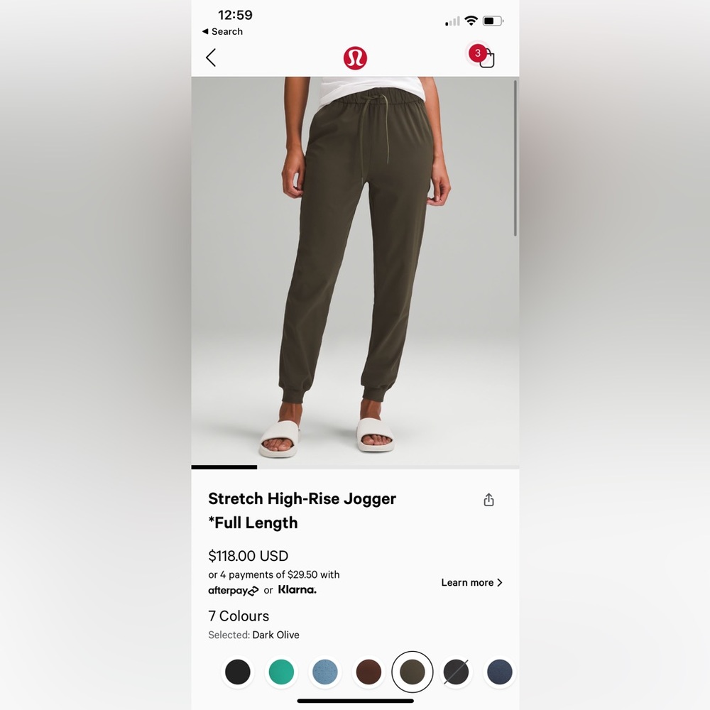 Lululemon - stretch high rise jogger (olive, size 8)